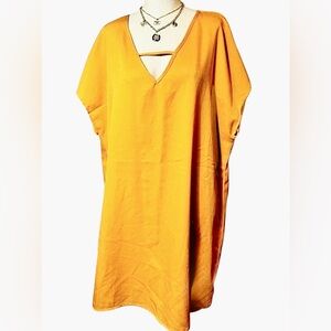 SHEIN Yellow Gold, Drop V - Neck Casual Blouse Dress
